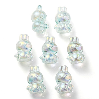 UV Plating Rainbow Iridescent Transparent Acrylic Bubble Beads, Rabbit, Aquamarine, 18x12x10mm, Hole: 2mm