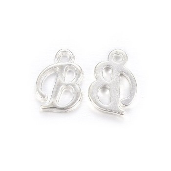 Silver Color Plated Alloy Letter Pendants, Rack Plating, Cadmium Free & Lead Free, Letter.B, 13x10x2mm, Hole: 1.5mm