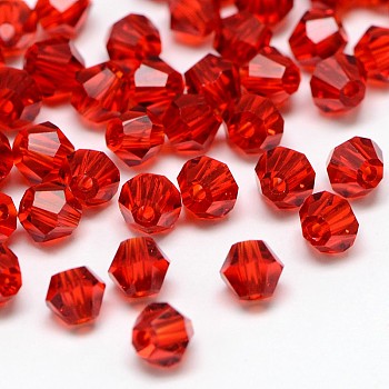 Imitation 5301 Bicone Beads, Transparent Glass Faceted Beads, Dark Red, 6x5mm, Hole: 1.3mm, about 288pcs/bag