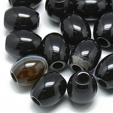 Barrel Black Agate Beads