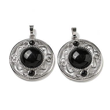 Platinum Flat Round Obsidian Pendants