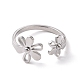 304 Stainless Steel Flower Open Cuff Ring for Women(RJEW-D120-07P)-2