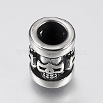 304 Stainless Steel Beads, Column with Skull, Antique Silver, 13x10mm, Hole: 6mm(STAS-F144-045AS)