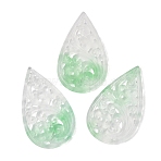 Natural Quartz Carved Pendants, Teardrop Charms, Dyed, Light Green, 39.5x23x2.5mm, Hole: 0.9mm(G-Z162-03)