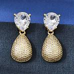 Brass Clear Cubic Zirconia Dangle Stud Earrings, Teardrop, Golden, 32x13mm(EJEW-A162-04G)