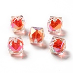 Two Tone UV Plating Rainbow Iridescent Acrylic Beads, Polygon, Orange Red, 15.5x16x16mm, Hole: 2.7~2.8mm(TACR-D010-02F)