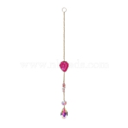 Natural Agate & Cherry Quartz Glass Chip Pendant Decorations, Hanging Suncatchers, with Iron Findings and Glass Teardrop Charm, for Home Garden Decorations, FireBrick, 250mm(WG27573-04)