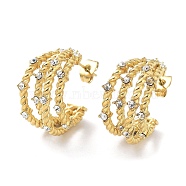 Real 18K Gold Plated 304 Stainless Steel Stud Earrings with Rhinestone, Split Earrings, Half Hoop Earrings, Crystal, 22x10.5mm(EJEW-L267-004G-01)