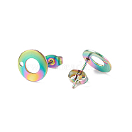 Ion Plating(IP)  304 Stainless Steel Stud Earring Findings, with Loop & Earring Backs, Flat Round, Rainbow Color, 10x1mm, Hole: 1.5mm, Pin: 0.8mm(STAS-H472-01M)