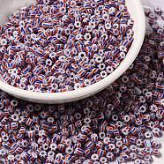 8/0 Opaque Colours Seep Glass Seed Beads, Round Hole, Round with Stripe Pattern, Plum, 3~3.5x2~3mm, Hole: 1mm, about 450g/bag(SEED-F003-04B-11)