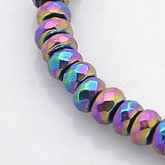 Electroplate Non-magnetic Synthetic Hematite Beads Strands, Faceted Rondelle, Rainbow Plated, 4x2mm, Hole: 1mm, about 188pcs/strand, 15.7 inch(G-J208B-06)