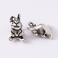Alloy European Beads, Large Hole Beads, Cadmium Free & Lead Free, Rabbit Shape, Antique Silver, 17x10x9mm, Hole: 4.5mm(X-TIBEB-R069-03AS-RS)