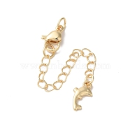 Rack Plating Brass Ends with Chain and Lobster Claw Clasps, Long-Lasting Plated, Lead Free & Cadmium Free, Dolphin, Light Gold, 70mm(KK-F873-04LG)