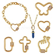 5Pcs 5 Style Brass Micro Pave Cubic Zirconia Screw Carabiner Lock Charms, for Necklaces Making, Real 18K Gold Plated, Mixed Color, 17.5~28x12~23x2~2.5mm, 1pc/style(KK-SZ0004-65)