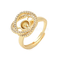 Flower Brass Micro Pave Cubic Zirconia Adjustable Ring Settings, for Half Drilled Beads, Rack Plating, Long-Lasting Plated, Lead Free & Cadmium Free, Golden, Inner Diameter: 17mm, Pin: 3x0.8mm(KK-K297-09G)