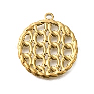 PVD Vacuum Plating 201 Stainless Steel Pendants, Hollow Flat Round with Curb Chain Charm, Real 18K Gold Plated, 24x22x2mm, Hole: 1.6mm(STAS-C111-10G)