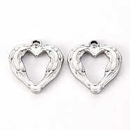 304 Stainless Steel Pendants, Feather Heart, Stainless Steel Color, 22x21x3mm, Hole: 1.6mm(STAS-T052-18P)