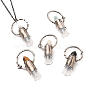 304 Stainless Steel Openable Perfume Bottle Pendant Necklaces, with Natural Gemstone, Lipstick Shape, Electrophoresis Black & Gunmetal, 27.55 inch(70cm), Bottle Capacity: 3ml(0.1 fl. oz)(NJEW-I239-05B)