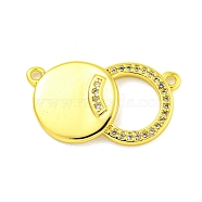 Real 18K Gold Plated Brass Micro Pave Cubic Zirconia Pendant, Flat Round with Ring, Clear, 13.5x24.5x3mm, Hole: 1.4mm(KK-R159-42G)