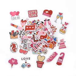 Valentine's Day Theme Cartoon Paper Stickers Set, Adhesive Label Stickers, for Water Bottles, Laptop, Luggage, Cup, Computer, Mobile Phone, Skateboard, Guitar Stickers, Heart & Gift & Letter, Mixed Color, 24~75x13~75x0.3mm, 100pcs/bag(DIY-G066-40)