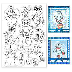 PVC Plastic Stamps, for DIY Scrapbooking, Photo Album Decorative, Cards Making, Stamp Sheets, Hippo Pattern, 16x11x0.3cm(DIY-WH0167-56-1179)