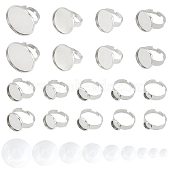 DIY Finger Ring Making Kits, Including 304 Stainless Steel Finger Rings Components and Transparent Glass Cabochons, Stainless Steel Color, 108pcs/box(DIY-UN0002-62)