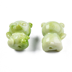 Synthetic Coral Beads, Dyed, Two Tone, Bear, Yellow Green, 13.5x12x10mm, Hole: 1.2mm(CORA-N006-03-B02)