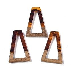 Resin & Wood Pendants, Hollow Triangle Charms, Saddle Brown, 38x24.5x3.5mm, Hole: 2mm(WOOD-F015-10G)