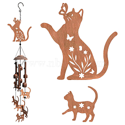 Iron Pendant Decoration, Wind Chime, with Rope and Hooks, Cat Shape, 76.2~140x76.2~140mm.(HJEW-WH0086-003)