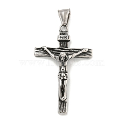 316 Surgical Stainless Steel Pendants, Crucifix Cross Charm, Antique Silver, 49.5x31.5x10mm, Hole: 4x9mm(STAS-E212-39AS)