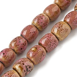 Handmade Porcelain Beads Strands, Barrel, Flamingo, 11~12x11mm, Hole: 2mm, about 30pcs/strand, 14.33''(36.4cm)(PORC-B002-13)