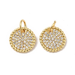 Rack Plating Brass Micro Pave Clear Cubic Zirconia Pendants, with Jump Ring, Cadmium Free & Nickel Free & Lead Free, Flat Round, Real 18K Gold Plated, 1x10mm, Hole: 3.6mm(KK-H431-11G)