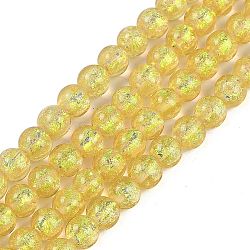 Handmade Foil Lampwork Beads Strands, Round, Yellow, 8.5x7mm, Hole: 1.4mm, about 40pcs/strand, 11.81''(30cm)(FOIL-K003-06A-09)