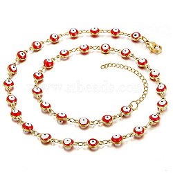Enamel Evil Eye Link Chain Necklace, Golden Stainless Steel Necklace, Red, 17.72 inch(45cm)(PO5929-3)