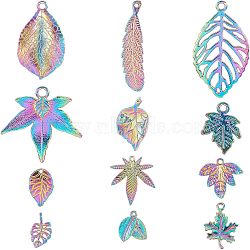 SUPERFINDINGS 24Pcs 12 Style Alloy Pendants, Cadmium Free & Lead Free, Mixed Shape, Rainbow Color, 15~48x10~31x1~4.5mm, Hole: 1.2~3mm, 2pcs/style(FIND-FH0004-36)