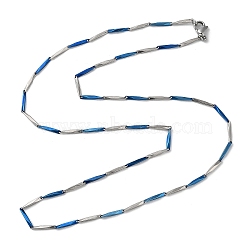 201 Stainless Steel Bar Link Chain Necklaces for Men Women, Blue & Stainless Steel Color, 21.93 inch(55.7cm)(NJEW-G112-07E-BLP)