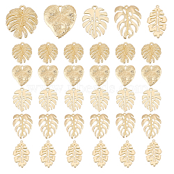 Elite Monstera Leaf Pendant Sets, including 35Pcs 5 Style Iron & Alloy & 304 Stainless Steel Pendant, Golden, 13~36x9~26.5x1~3mm, Hole: 1~2mm, 7pcs/style(DIY-PH0013-15)