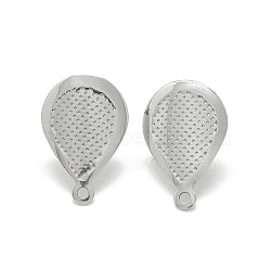 Non-Tarnish 304 Stainless Steel Stud Earring Findings, with Loop, Teardrop, Stainless Steel Color, 18x12mm, Hole: 1.4mm, Pin: 0.8mm(STAS-Q225-08A)