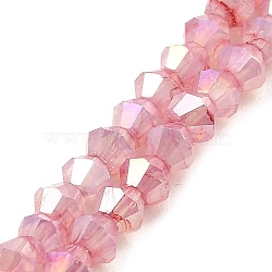 Imitation Jade Glass Beads Strands, AB Color Plated, Faceted, Bicone, Dark Salmon, 4.5x4mm, Hole: 1mm, about 89~100pcs/strand, 13.31''~14.25''(33.8~36.2cm)(GLAA-P058-02A-05)