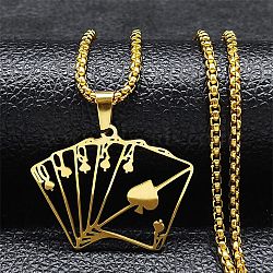Hollow Playing Card 304 Stainless Steel Pendant Necklaces, Golden, 23.54 inch(59.8cm)(NJEW-K253-28G)
