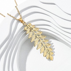 304 Stainless Steel Leaf Pendant Necklaces, Ion Plating(IP), Real 18K Gold Plated, 17.87 inch(45.4cm)(NJEW-H059-29B-G)