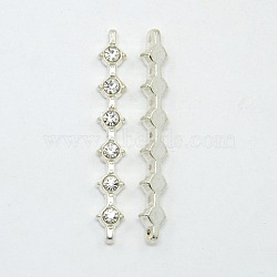 Alloy Bar Spacers, Cadmium Free & Lead Free, with Grade A Rhinestone, Silver Color Plated, 49x6.7x4.7mm, Hole: 1.5mm(ALRI-B051-S)