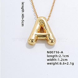 Stainless Steel Party Balloon Letter Pendant Cable Chain Necklaces for Women, Golden, Letter A, 15.75 inch(40cm)(YF1942-1)