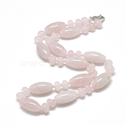 Natural Rose Quartz Beaded Necklaces, with Alloy Lobster Clasps, 18.1 inch~18.5  inch(46~47cm), Oval: 20x10mm(NJEW-S388-16)