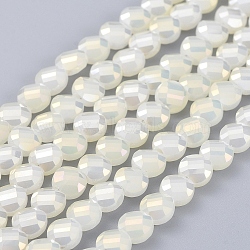 Electroplate Glass Beads Strands, Faceted, Flat Round, Full Rainbow Plated, Light Yellow, 6x4mm, Hole: 1.2mm, about 100pcs/Strand, 23.23 inch(59cm)(EGLA-J149-C-6mm-FR02)