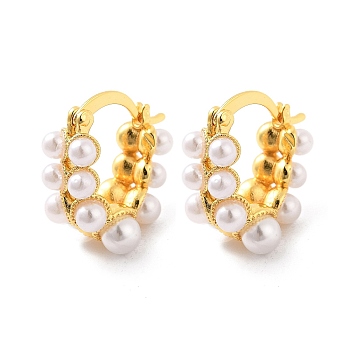 Rack Plating Brass ABS Imitation Pearl Hoop Earrings, Lead Free & Cadmium Free, Long-Lasting Plated, Real 18K Gold Plated, 19x8.5x19mm