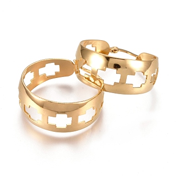 201 Stainless Steel Thick Hoop Earrings, with 304 Stainless Steel Pins, Hollow Cross, Golden, 33.8x31x13mm, Pin: 1.5mm