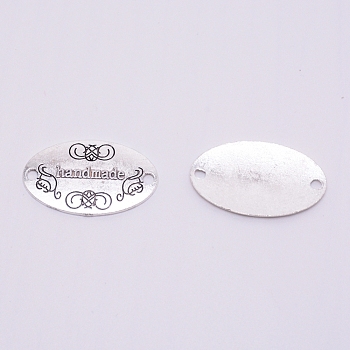 Tibetan Style Alloy Links, Cadmium Free & Lead Free, Oval with Word Handmade, Antique Silver, 19x31.5x2mm, Hole: 2.5mm, 60pcs/bag