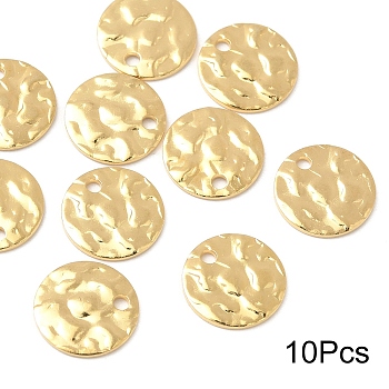 Ion Plating(IP) 304 Stainless Steel Charms, Textured, Flat Round Charms, Golden, 10x1mm, Hole: 1.4mm, 10pcs/set