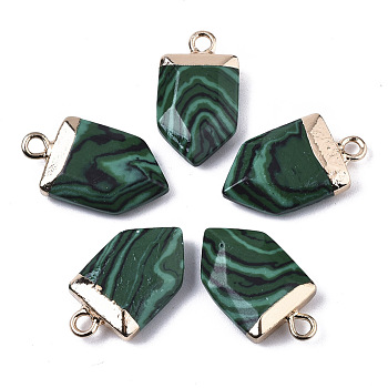 Synthetic Malachite Pointed Pendants, with Light Gold Plated Top and Brass Loop, Arrow, Faceted, 19x10.5x4.5mm, Hole: 1.8mm